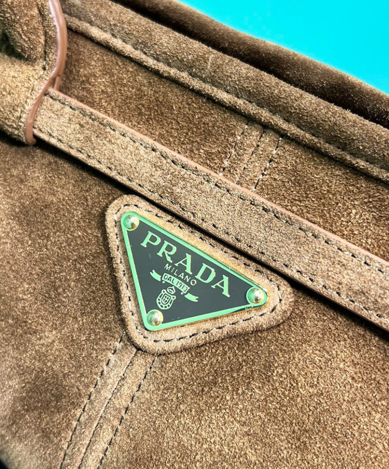 Prada Medium Suede Handbag 1BA426 Coffee